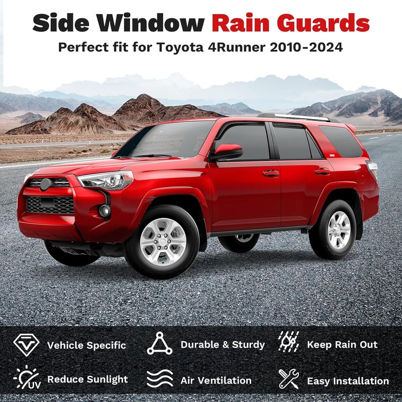 Canvcle Window Visors Rain Guards for 2010-2024 Toyota 4Runner Accessories, Outside-Mount Tape-On Side Window Wind Deflectors Vent Visors Shades Rainproof 4PCS - Image 2